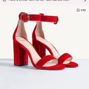 Maje Red Suede Ankle Strap Heels Women EU 39 US 8.5 Block Heel Designer Sandals